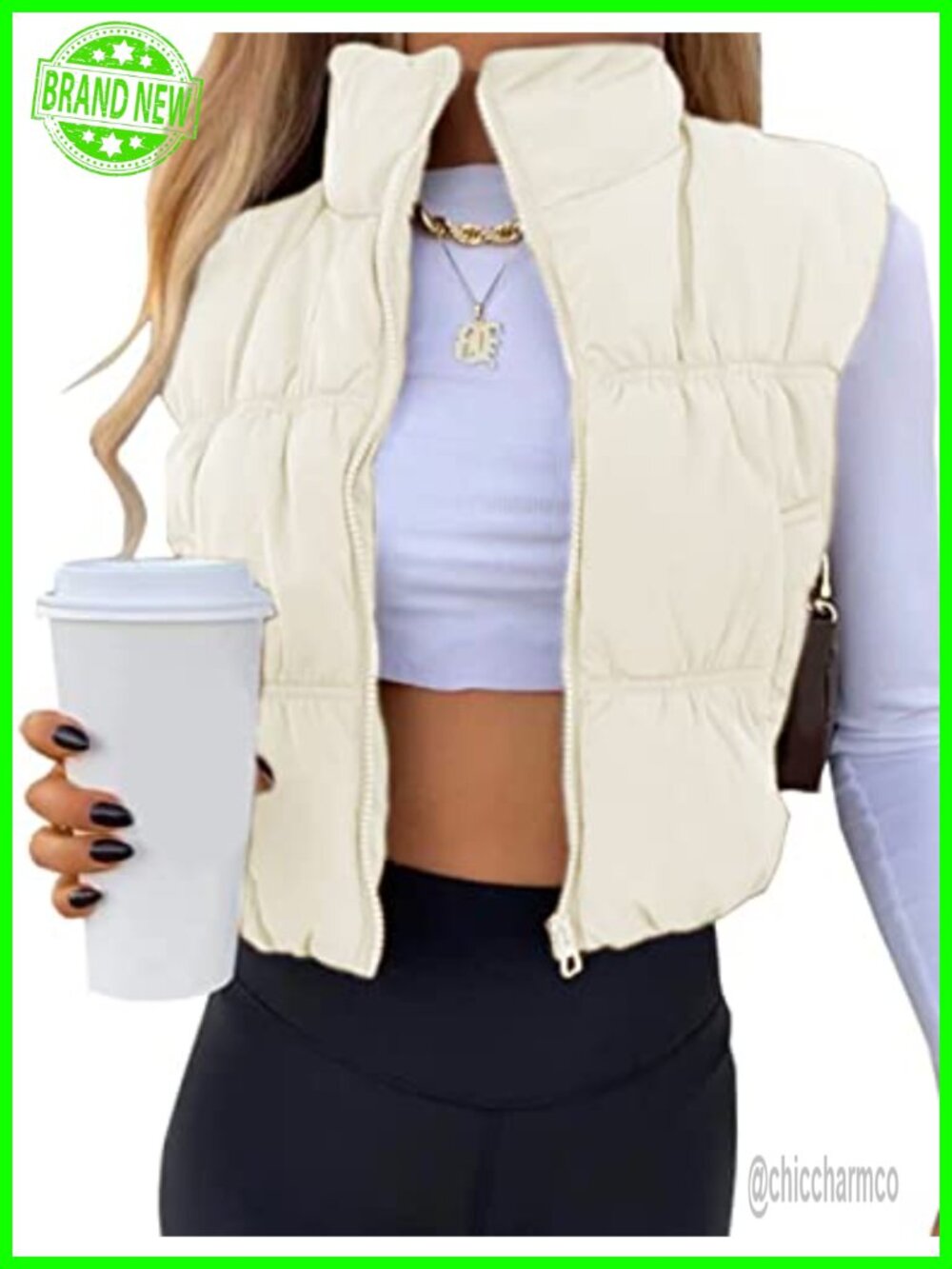 Cropped Puffer Vest Zip Up Stand Collar Lightweight Puffy Vest